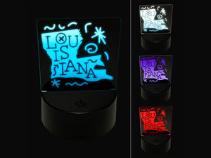 Louisiana State with Text Swirls 3D Illusion LED Night Light Sign Nightstand Desk Lamp