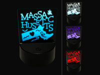 Massachusetts State with Text Swirls 3D Illusion LED Night Light Sign Nightstand Desk Lamp