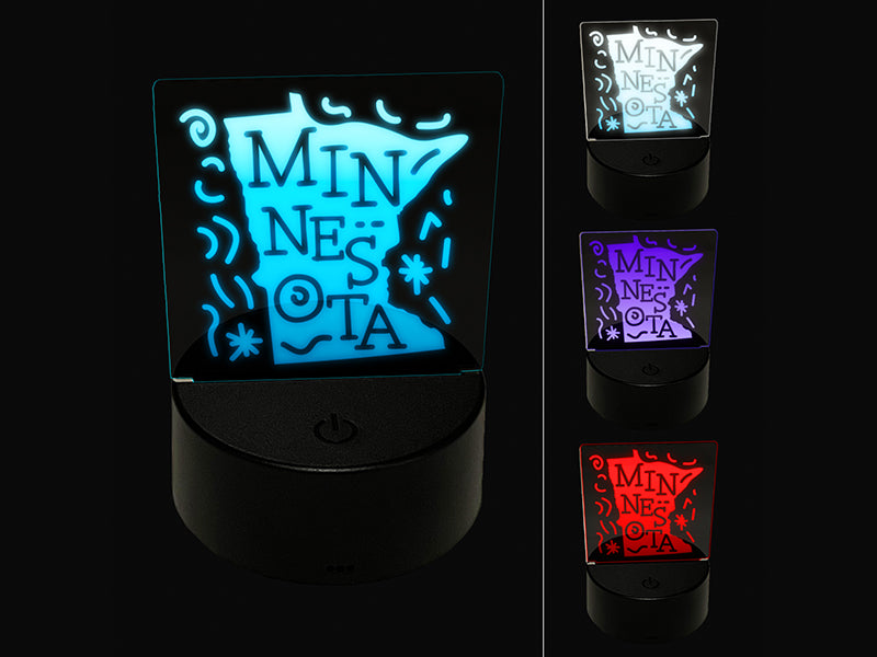 Minnesota State with Text Swirls 3D Illusion LED Night Light Sign Nightstand Desk Lamp