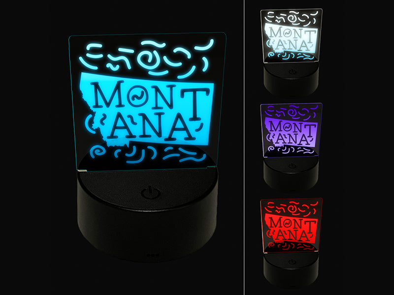 Montana State with Text Swirls 3D Illusion LED Night Light Sign Nightstand Desk Lamp