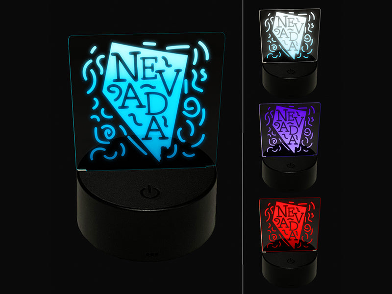 Nevada State with Text Swirls 3D Illusion LED Night Light Sign Nightstand Desk Lamp