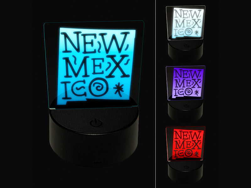 New Mexico State with Text Swirls 3D Illusion LED Night Light Sign Nightstand Desk Lamp