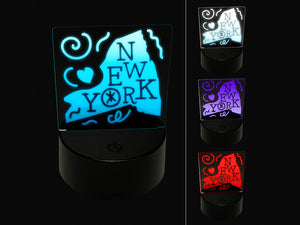 New York State with Text Swirls 3D Illusion LED Night Light Sign Nightstand Desk Lamp