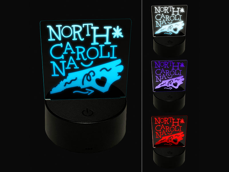 North Carolina State with Text Swirls 3D Illusion LED Night Light Sign Nightstand Desk Lamp