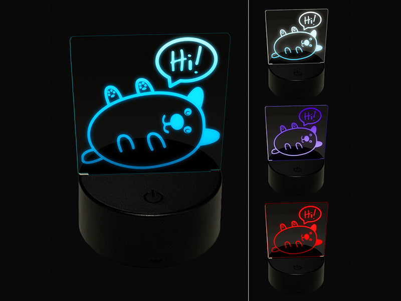 Pug Dog Hi Hello Doodle Rub My Tummy 3D Illusion LED Night Light Sign Nightstand Desk Lamp