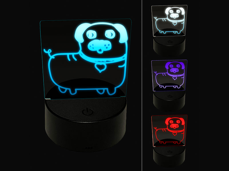 Pug Heart Collar Cute Doodle 3D Illusion LED Night Light Sign Nightstand Desk Lamp