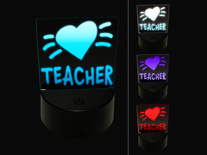 Teacher Love Heart 3D Illusion LED Night Light Sign Nightstand Desk Lamp