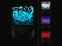 USA United States America Country with Text Swirls 3D Illusion LED Night Light Sign Nightstand Desk Lamp