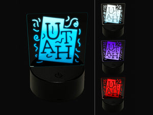 Utah State with Text Swirls 3D Illusion LED Night Light Sign Nightstand Desk Lamp