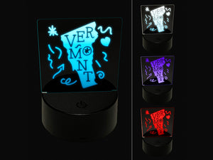 Vermont State with Text Swirls 3D Illusion LED Night Light Sign Nightstand Desk Lamp