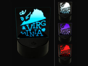 Virginia State with Text Swirls 3D Illusion LED Night Light Sign Nightstand Desk Lamp