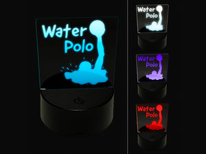 Water Polo Player in Water Fun Text 3D Illusion LED Night Light Sign Nightstand Desk Lamp