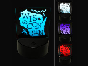 Wisconsin State with Text Swirls 3D Illusion LED Night Light Sign Nightstand Desk Lamp