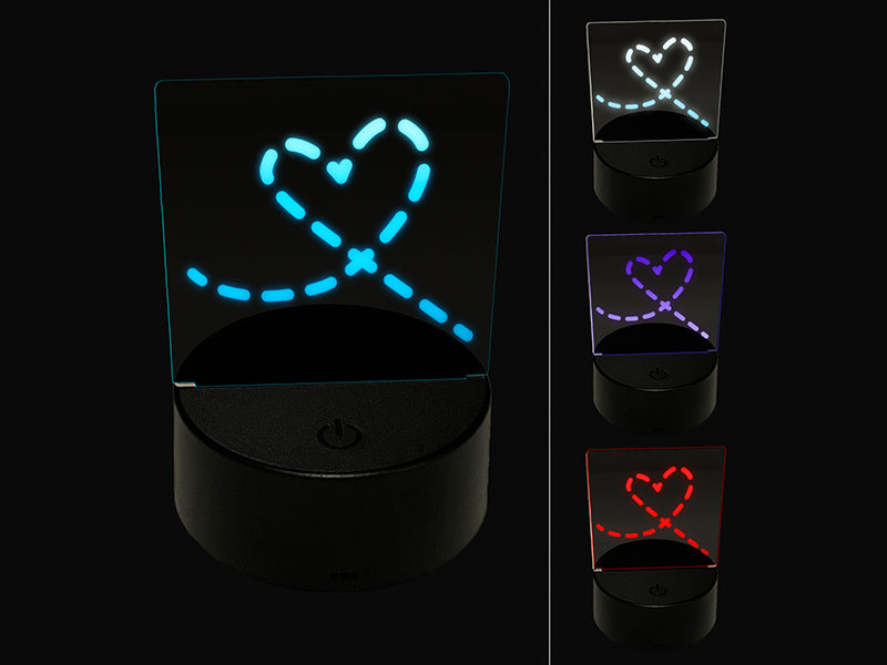 Dashed Heart 3D Illusion LED Night Light Sign Nightstand Desk Lamp