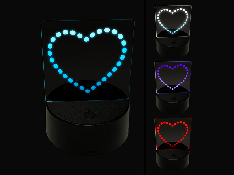 Dotted Heart Outline 3D Illusion LED Night Light Sign Nightstand Desk Lamp