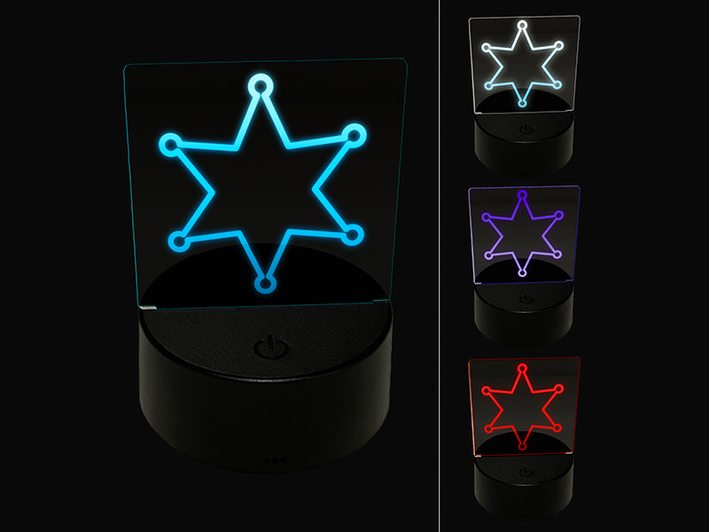 Sheriff Badge Outline 3D Illusion LED Night Light Sign Nightstand Desk Lamp