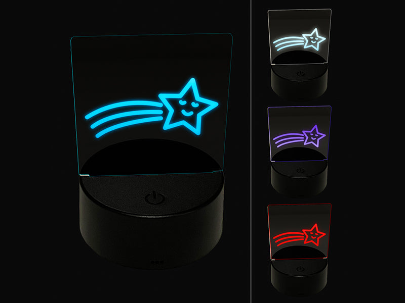 Smiling Shooting Star 3D Illusion LED Night Light Sign Nightstand Desk Lamp