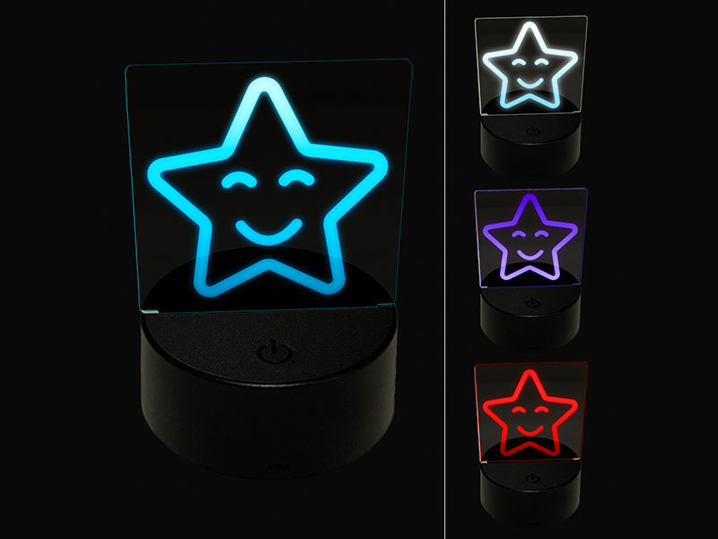 Star Happy Face Emoticon 3D Illusion LED Night Light Sign Nightstand Desk Lamp