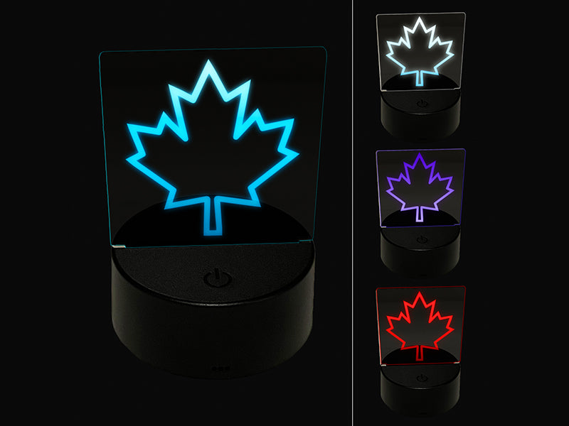 Canada Maple Leaf Outline 3D Illusion LED Night Light Sign Nightstand Desk Lamp