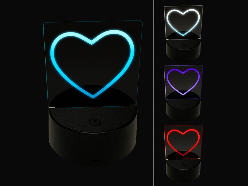 Heart Love Outline 3D Illusion LED Night Light Sign Nightstand Desk Lamp