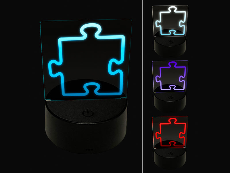 Puzzle Piece Outline 3D Illusion LED Night Light Sign Nightstand Desk Lamp