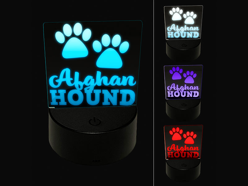 Afghan Hound Dog Paw Prints Fun Text 3D Illusion LED Night Light Sign Nightstand Desk Lamp