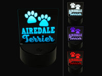 Airedale Terrier Dog Paw Prints Fun Text 3D Illusion LED Night Light Sign Nightstand Desk Lamp