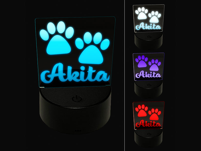 Akita Dog Paw Prints Fun Text 3D Illusion LED Night Light Sign Nightstand Desk Lamp