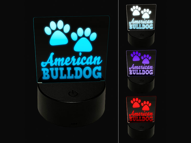 American Bulldog Dog Paw Prints Fun Text 3D Illusion LED Night Light Sign Nightstand Desk Lamp