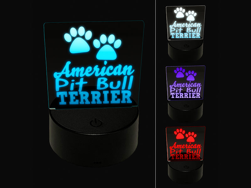 American Pit Bull Terrier Dog Paw Prints Fun Text 3D Illusion LED Night Light Sign Nightstand Desk Lamp