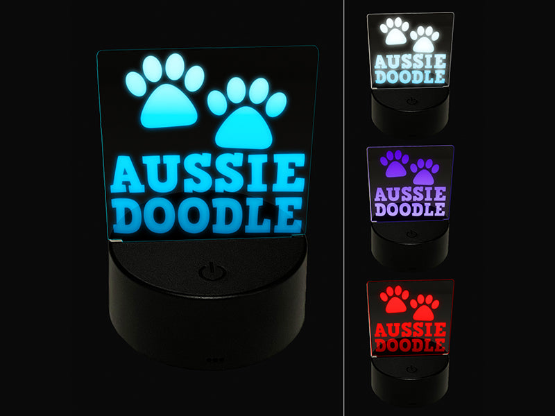 Aussiedoodle Dog Paw Prints Fun Text 3D Illusion LED Night Light Sign Nightstand Desk Lamp