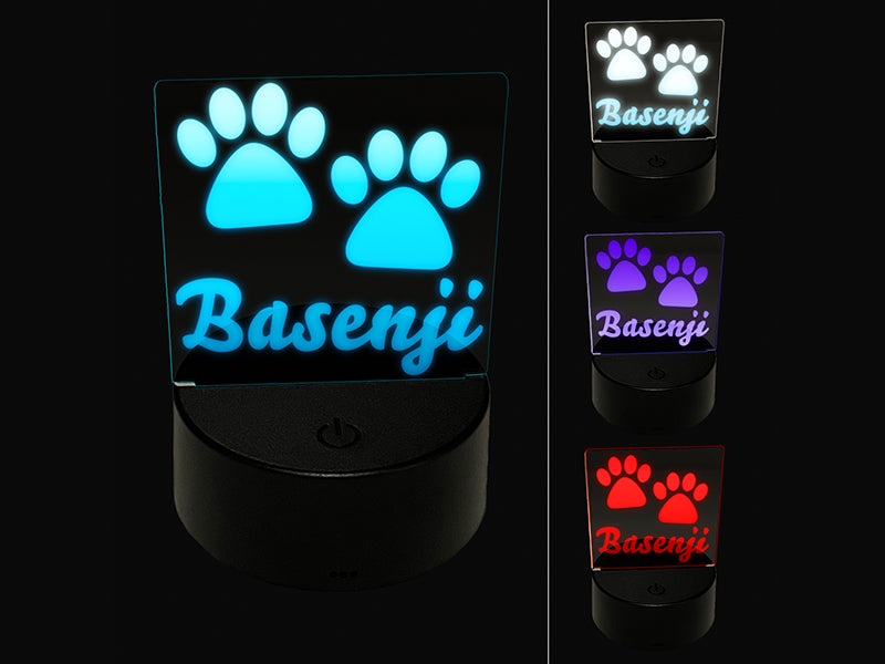 Basenji Dog Paw Prints Fun Text 3D Illusion LED Night Light Sign Nightstand Desk Lamp