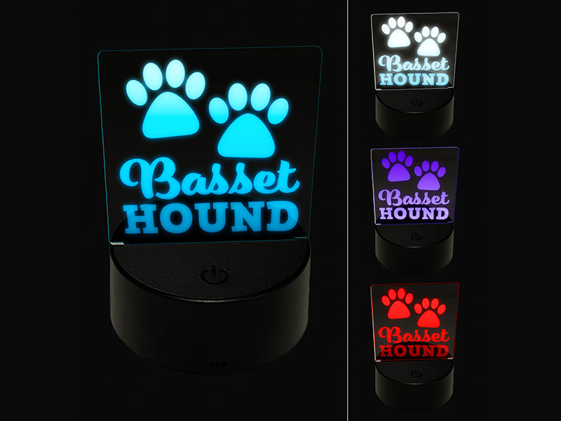 Basset Hound Dog Paw Prints Fun Text 3D Illusion LED Night Light Sign Nightstand Desk Lamp