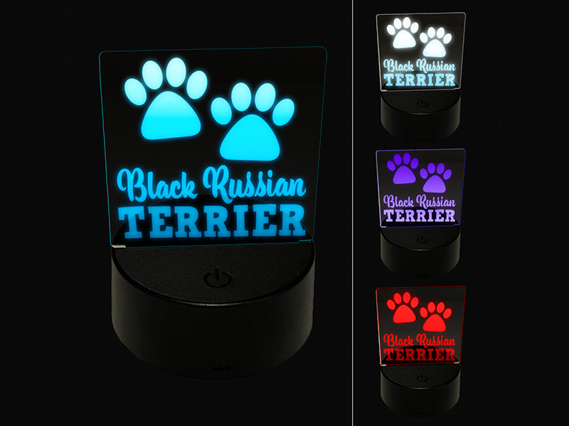 Black Russian Terrier Dog Paw Prints Fun Text 3D Illusion LED Night Light Sign Nightstand Desk Lamp