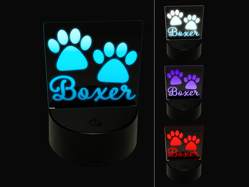 Boxer Dog Paw Prints Fun Text 3D Illusion LED Night Light Sign Nightstand Desk Lamp