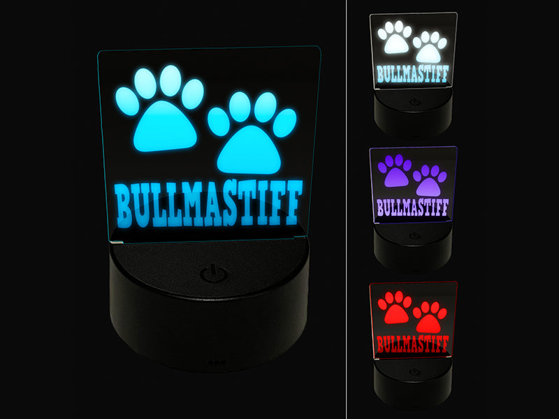 Bullmastiff Dog Paw Prints Fun Text 3D Illusion LED Night Light Sign Nightstand Desk Lamp