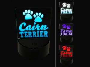 Cairn Terrier Dog Paw Prints Fun Text 3D Illusion LED Night Light Sign Nightstand Desk Lamp