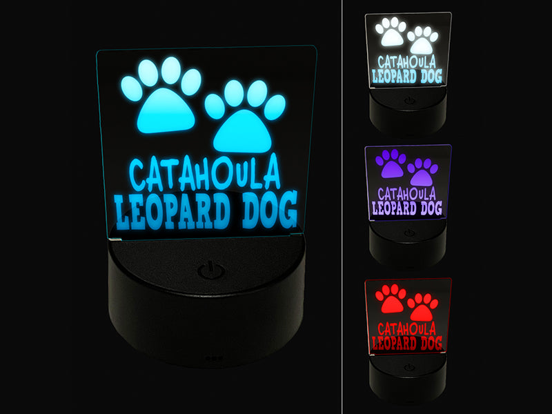 Catahoula Leopard Dog Paw Prints Fun Text 3D Illusion LED Night Light Sign Nightstand Desk Lamp