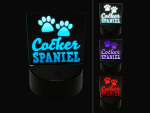 Cocker Spaniel Dog Paw Prints Fun Text 3D Illusion LED Night Light Sign Nightstand Desk Lamp