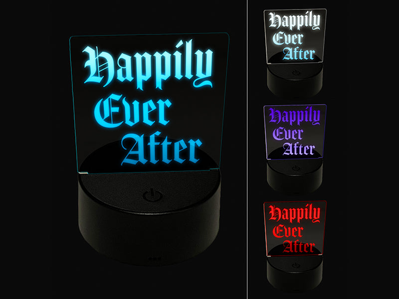 Happily Ever After Fairy Tale Wedding Old Timey Text 3D Illusion LED Night Light Sign Nightstand Desk Lamp