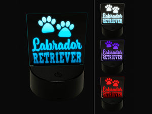 Labrador Retriever Dog Paw Prints Fun Text 3D Illusion LED Night Light Sign Nightstand Desk Lamp