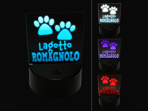 Lagotto Romagnolo Dog Paw Prints Fun Text 3D Illusion LED Night Light Sign Nightstand Desk Lamp