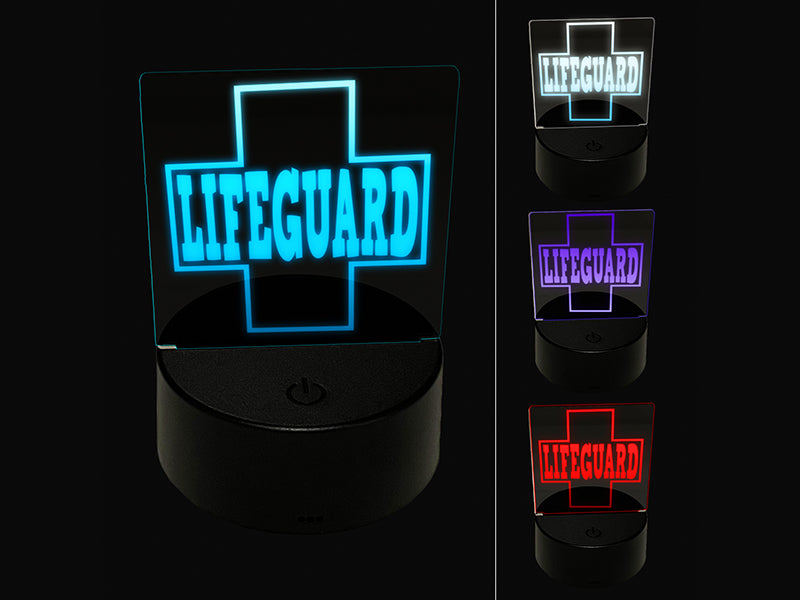 Lifeguard with Cross Fun Text 3D Illusion LED Night Light Sign Nightstand Desk Lamp