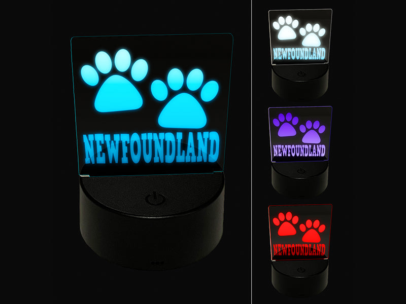 Newfoundland Dog Paw Prints Fun Text 3D Illusion LED Night Light Sign Nightstand Desk Lamp