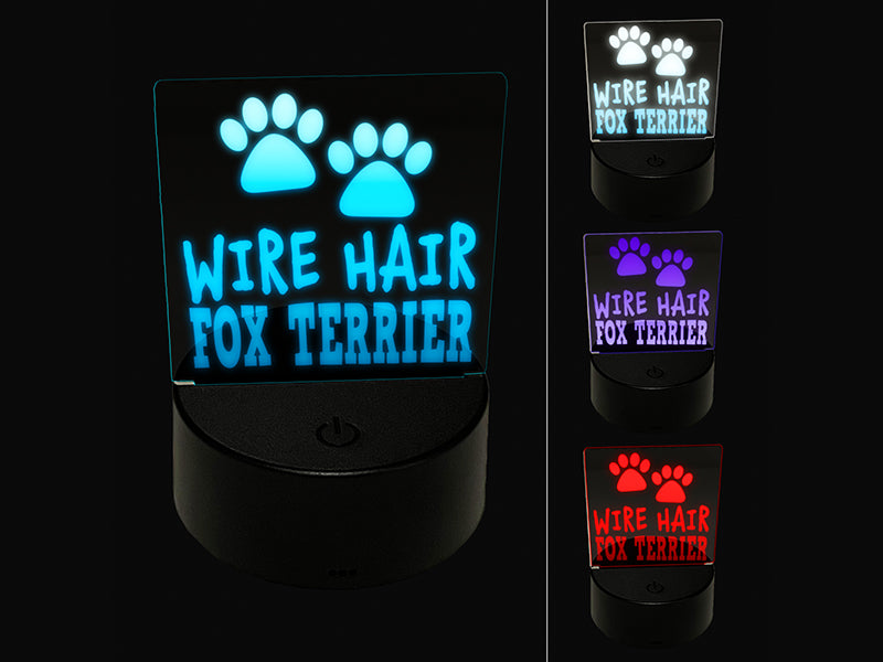 Wire Hair Fox Terrier Dog Paw Prints Fun Text 3D Illusion LED Night Light Sign Nightstand Desk Lamp