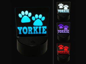 Yorkie Yorkshire Terrier Dog Paw Prints Fun Text 3D Illusion LED Night Light Sign Nightstand Desk Lamp