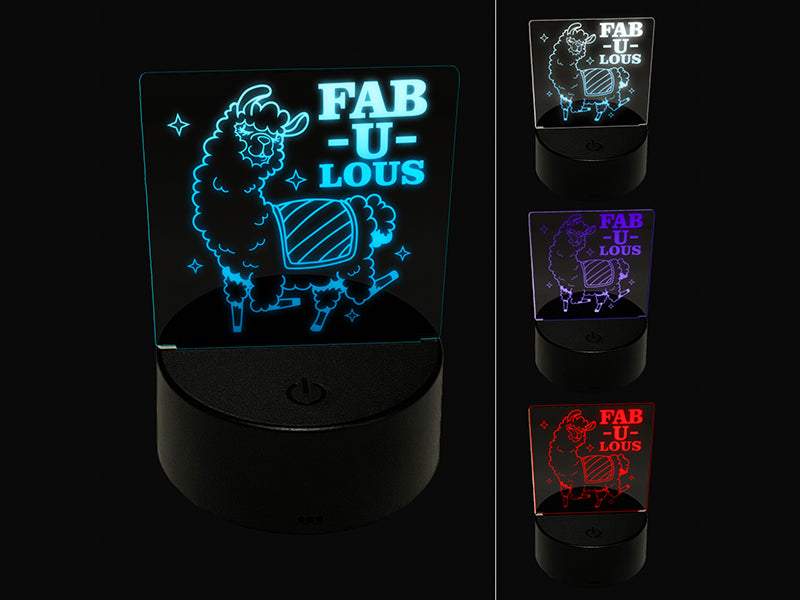 Fabulous Sassy Alpaca 3D Illusion LED Night Light Sign Nightstand Desk Lamp