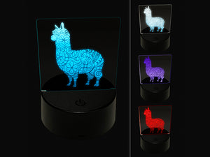 Floral Alpaca 3D Illusion LED Night Light Sign Nightstand Desk Lamp