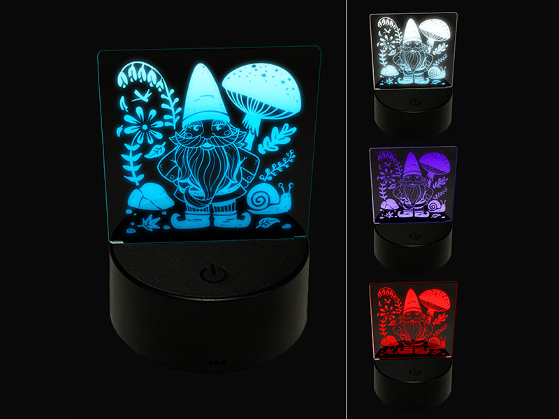 Garden Gnome with Background 3D Illusion LED Night Light Sign Nightstand Desk Lamp