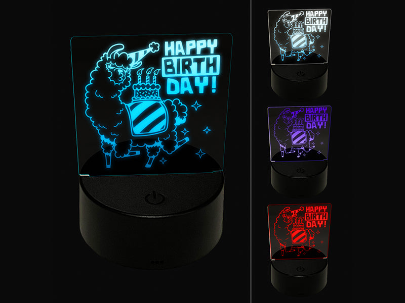 Happy Birthday Alpaca 3D Illusion LED Night Light Sign Nightstand Desk Lamp